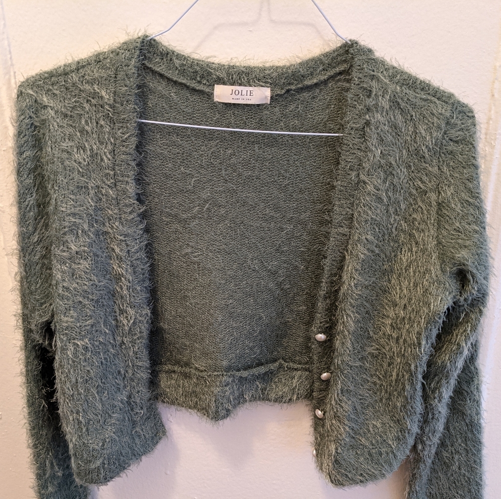 Fuzzy 90's style seafoam green cropped sweater